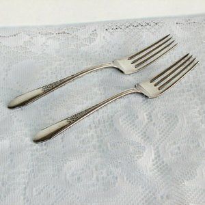 1940's Rogers Gardenia 2 Vintage Silverplate Dinner Forks Floral Tableware